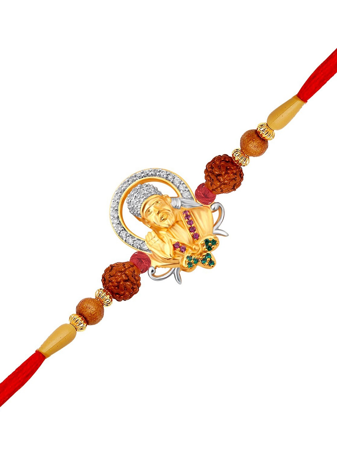 

Vighnaharta Gold-Plated Shri Shirdi Sai Baba CZ Studded Thread Rakhi