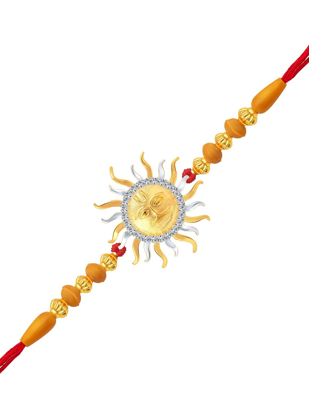 

Vighnaharta Gold-Plated & Beaded Bhagwan Surya Dev Rakhi