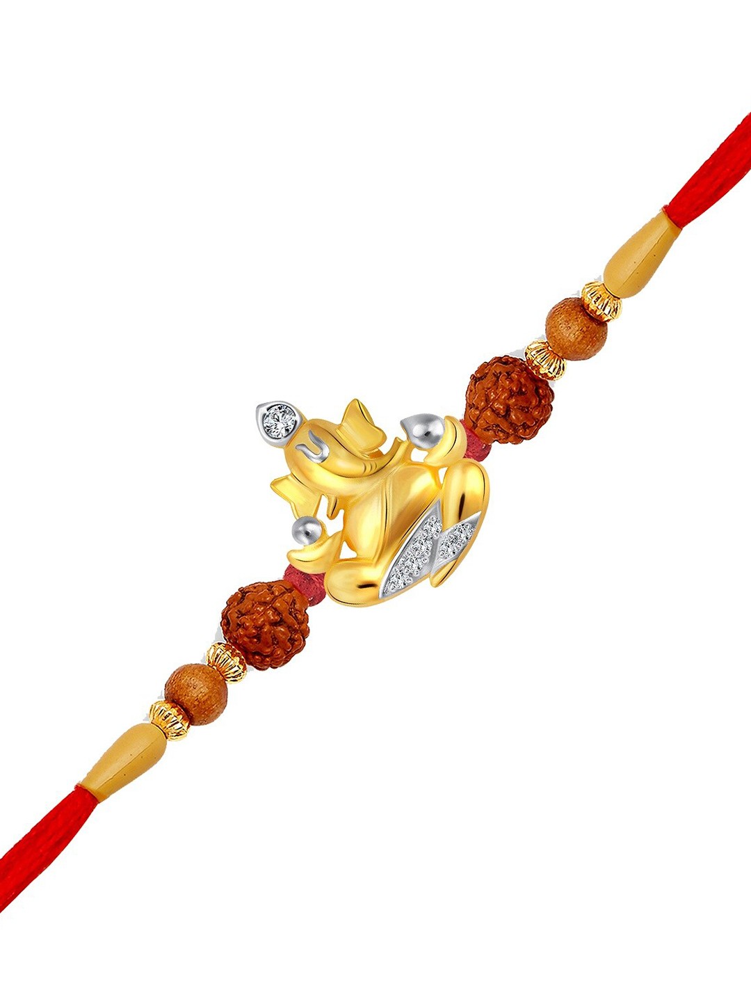 

Vighnaharta Men Gold & Rhodium Plated CZ Studded & Beaded Ganesh Charm Rakhi