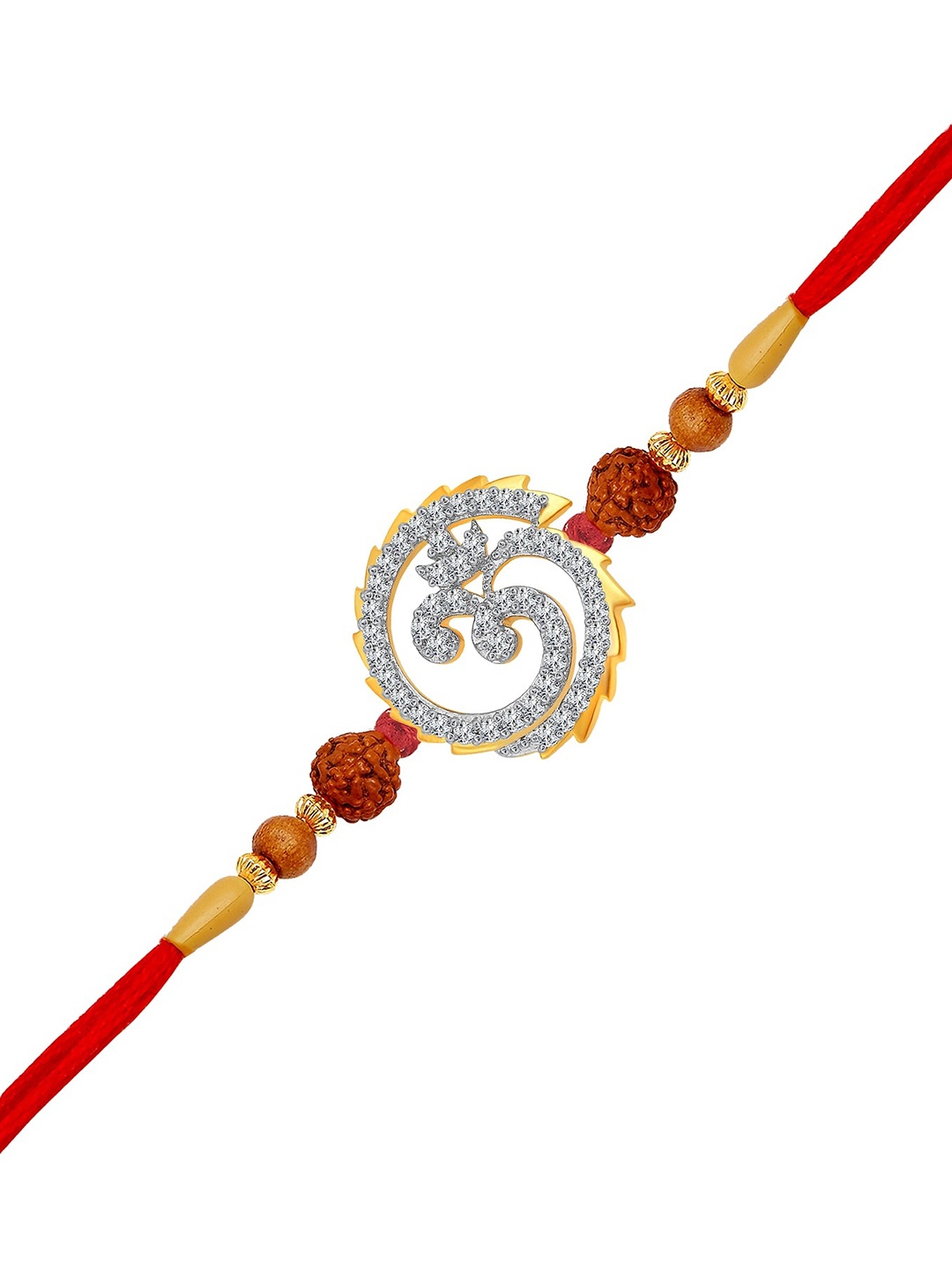 

Vighnaharta Gold & Rhodium Plated CZ- Studded & Om Chakra Charm Rakhi