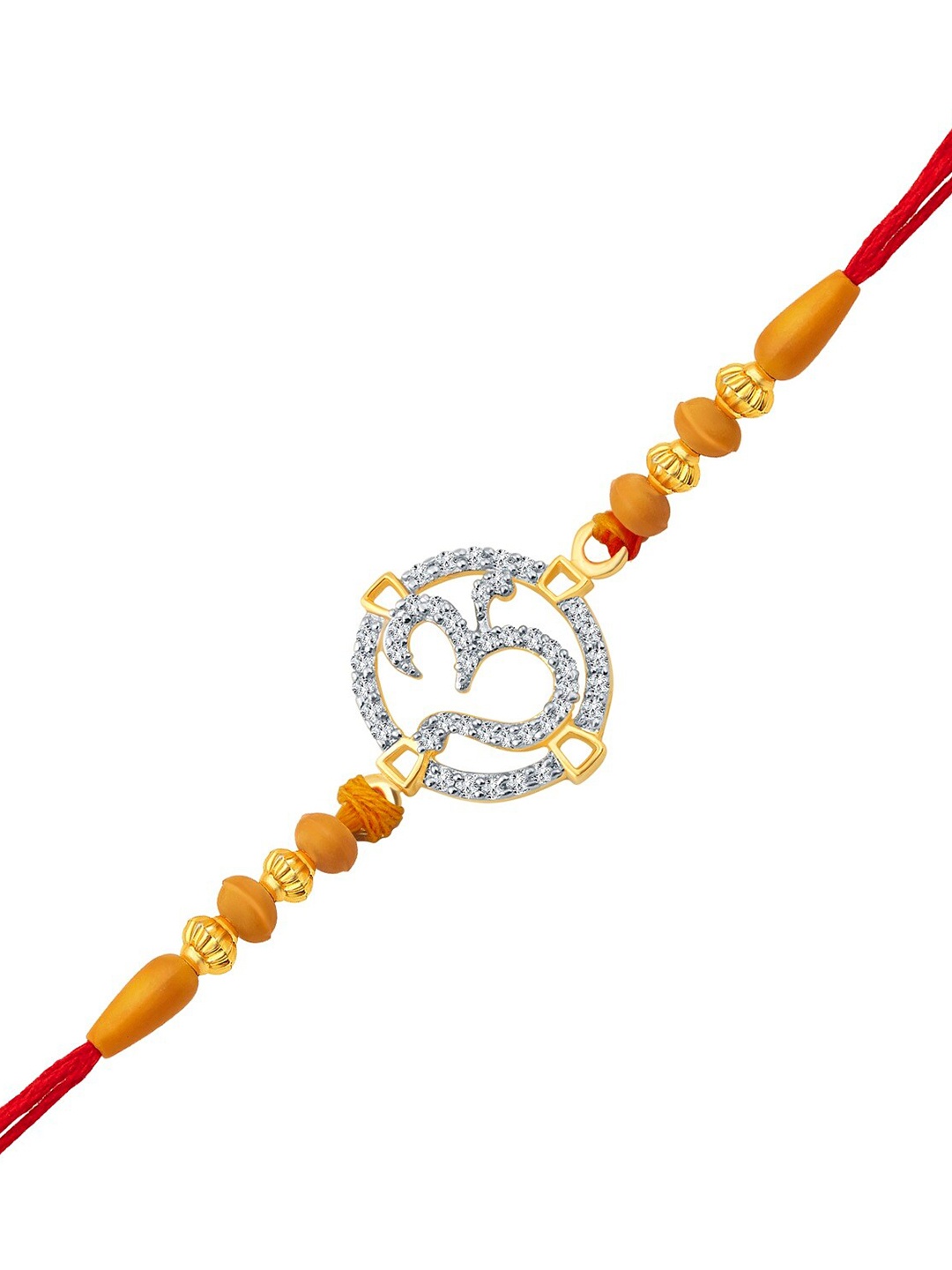 

Vighnaharta Men Gold & Rhodium Plated CZ Studded Om Charm Rakhi