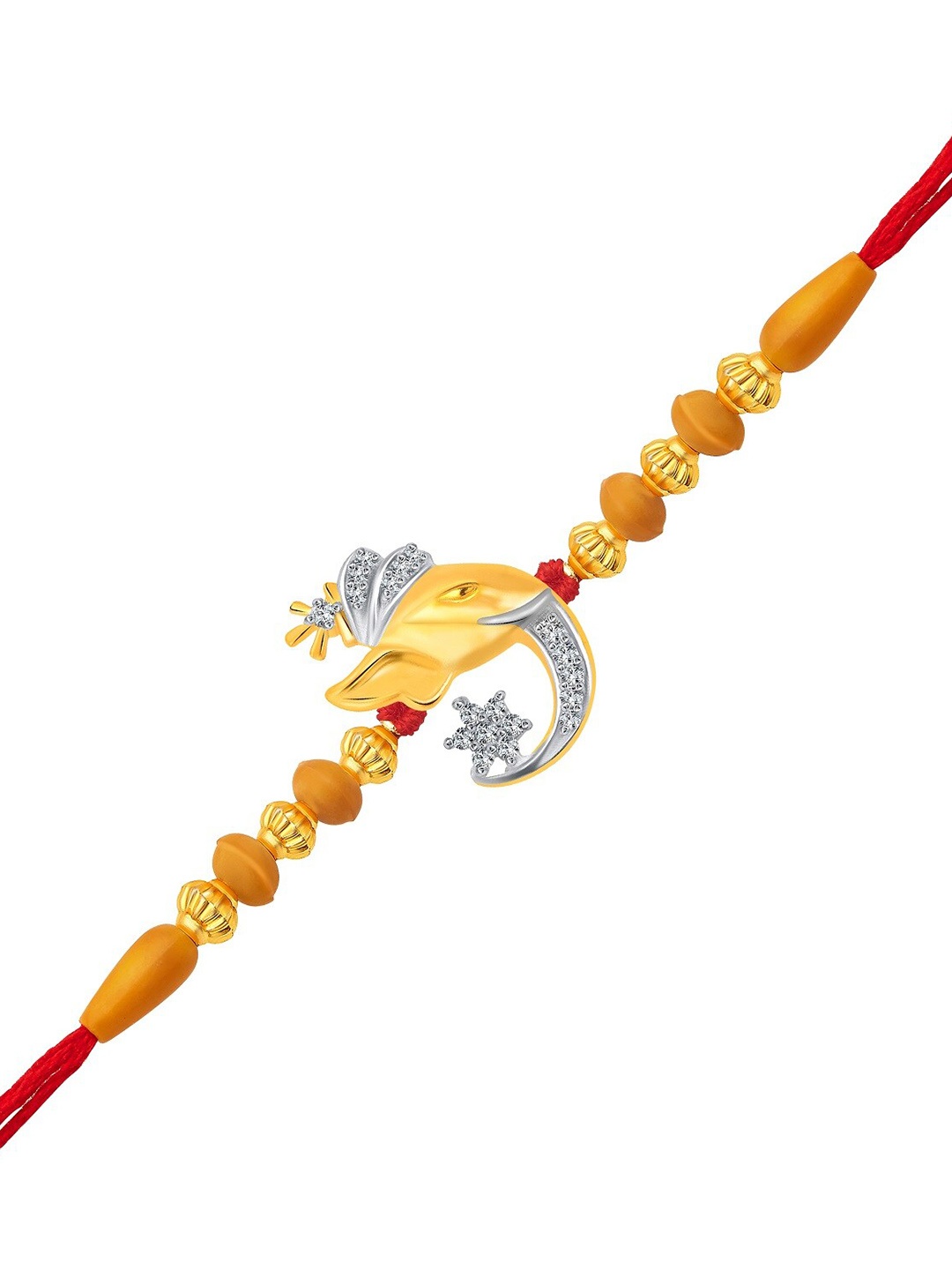 

Vighnaharta Gold & Rhodium-Plated Cubic Zirconia Studded & Vedant Charm Rakhi