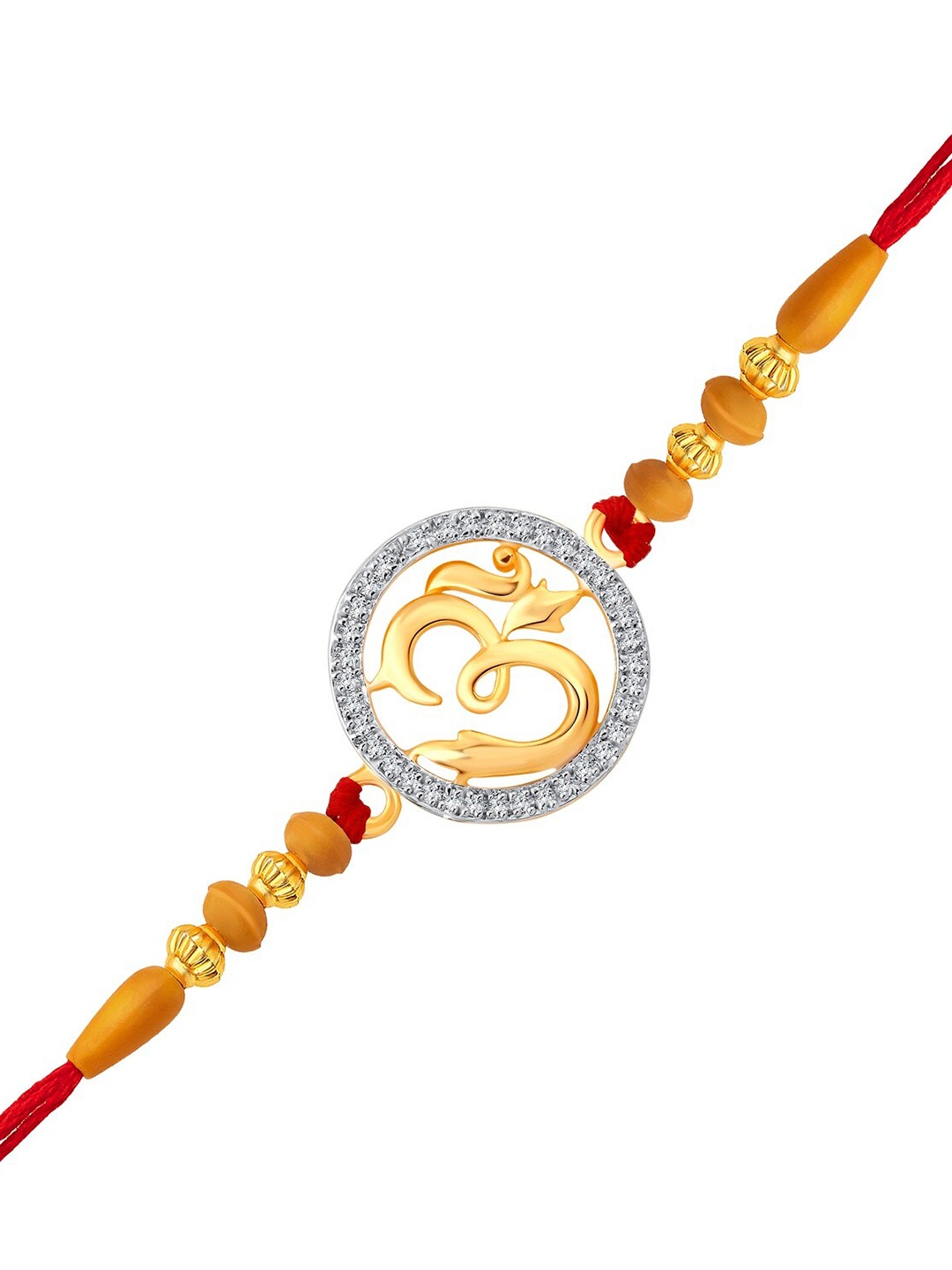 

Vighnaharta Gold Plated & Rhodium-Plated CZ Studded Thread Rakhi
