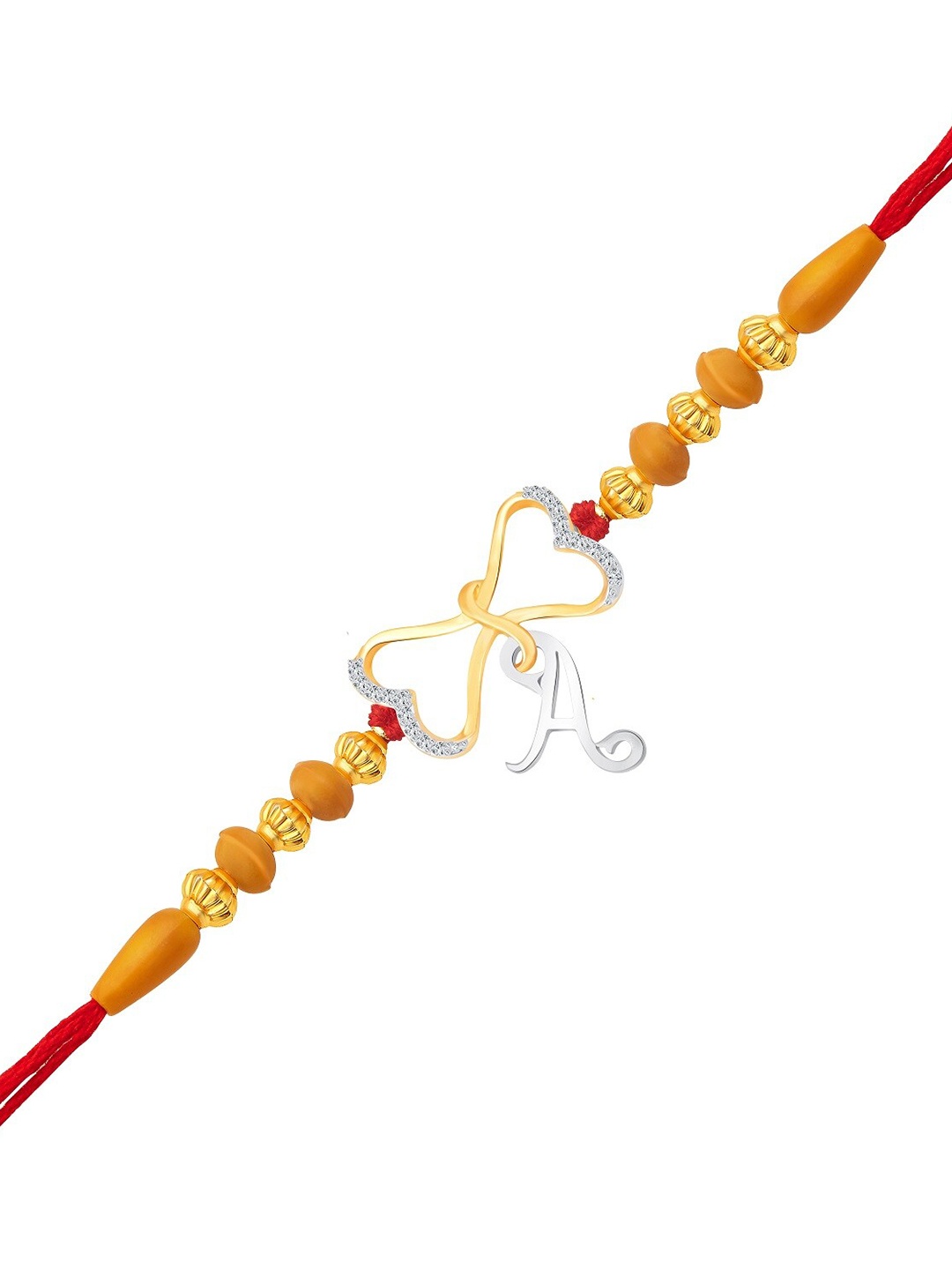 

Vighnaharta Gold and Rhodium Plated CZ Studded Initial A Letter Charm Rakhi