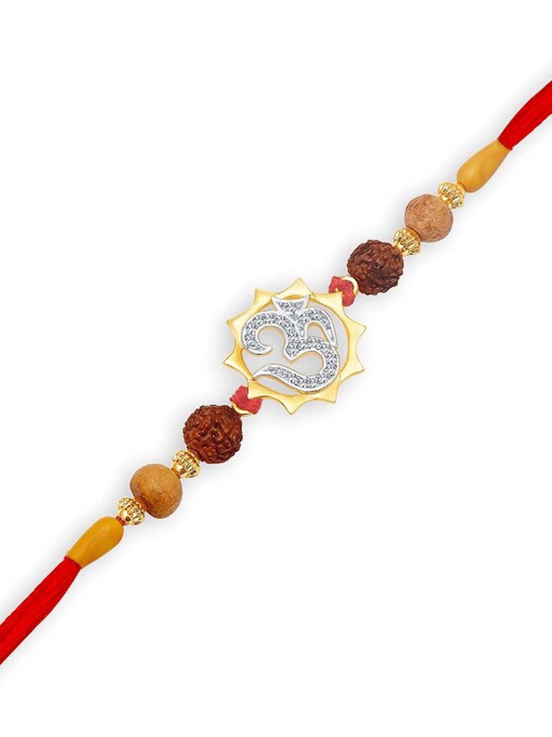 

Vighnaharta Gold and Rhodium Plated Lord Surya Om-Charm Rakhi