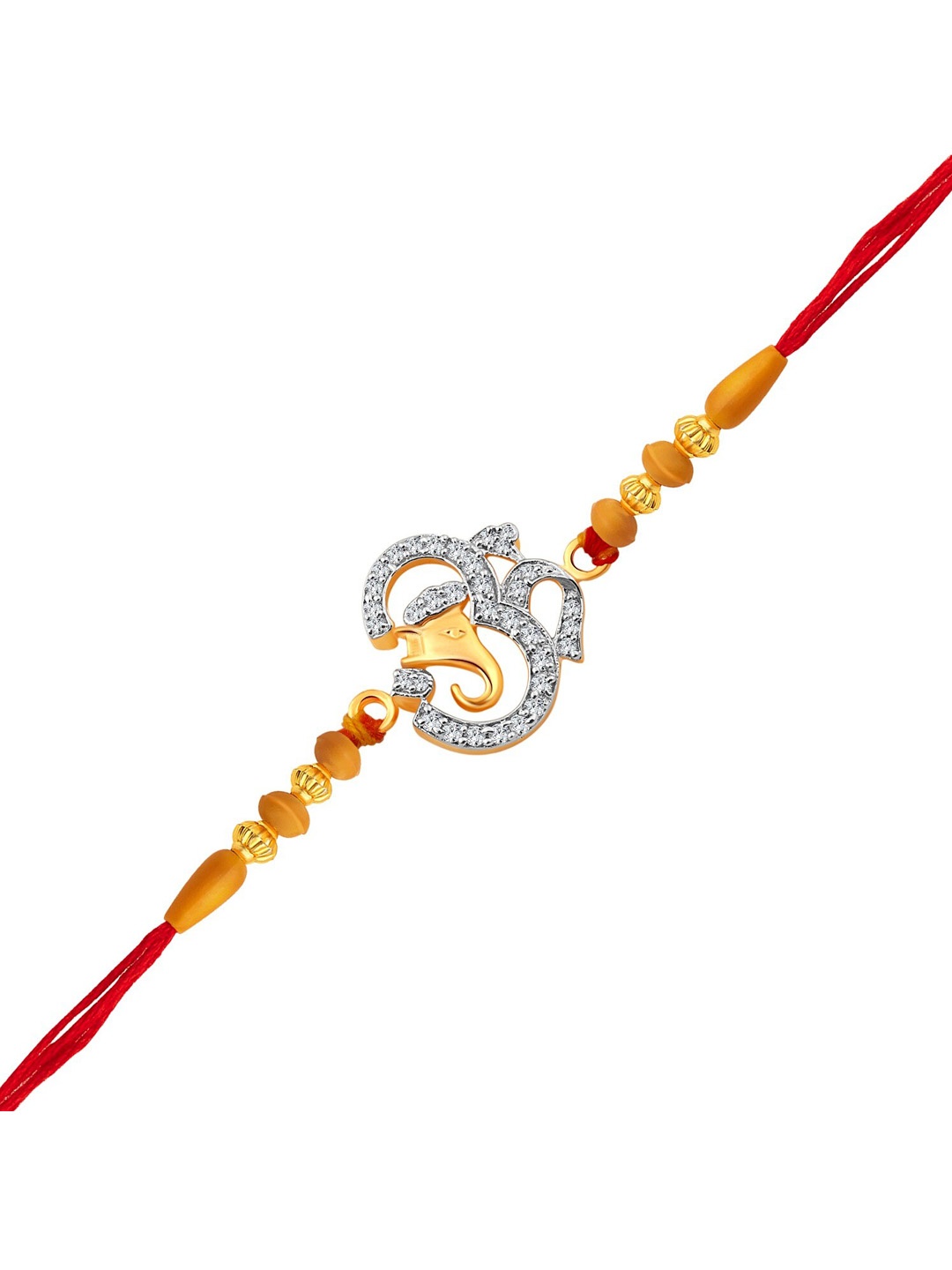 

Vighnaharta Men Gold & Rhodium-Plated CZ-Studded & Om Gajmukh Charm Rakhi