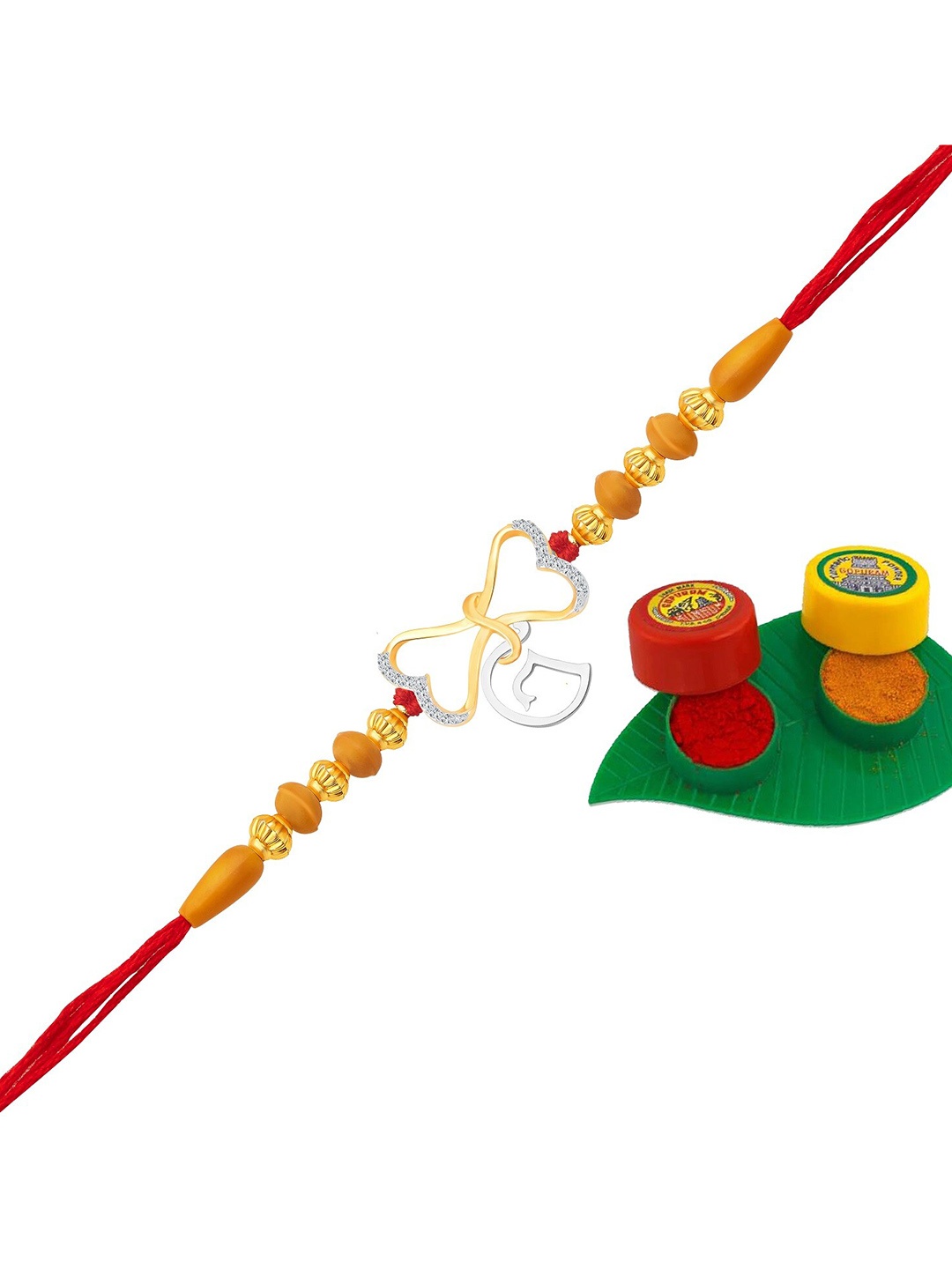 

Vighnaharta Gold-Plated & Beaded CZ-Studded Initial G Letter Rakhi
