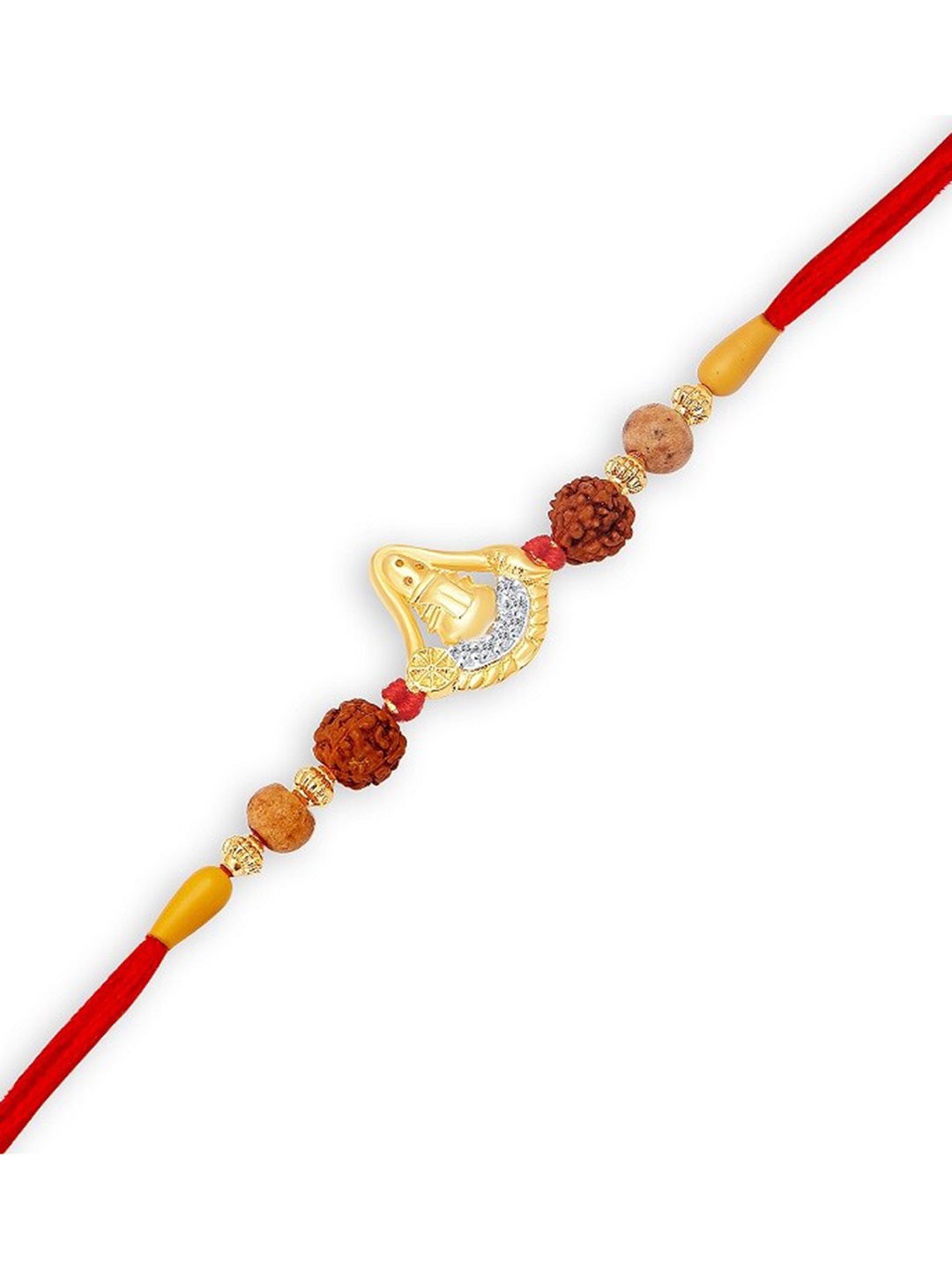 

Vighnaharta Rhodium-Plated Cubic Zirconia Studded Venkateshwara Charm Rakhi, Gold