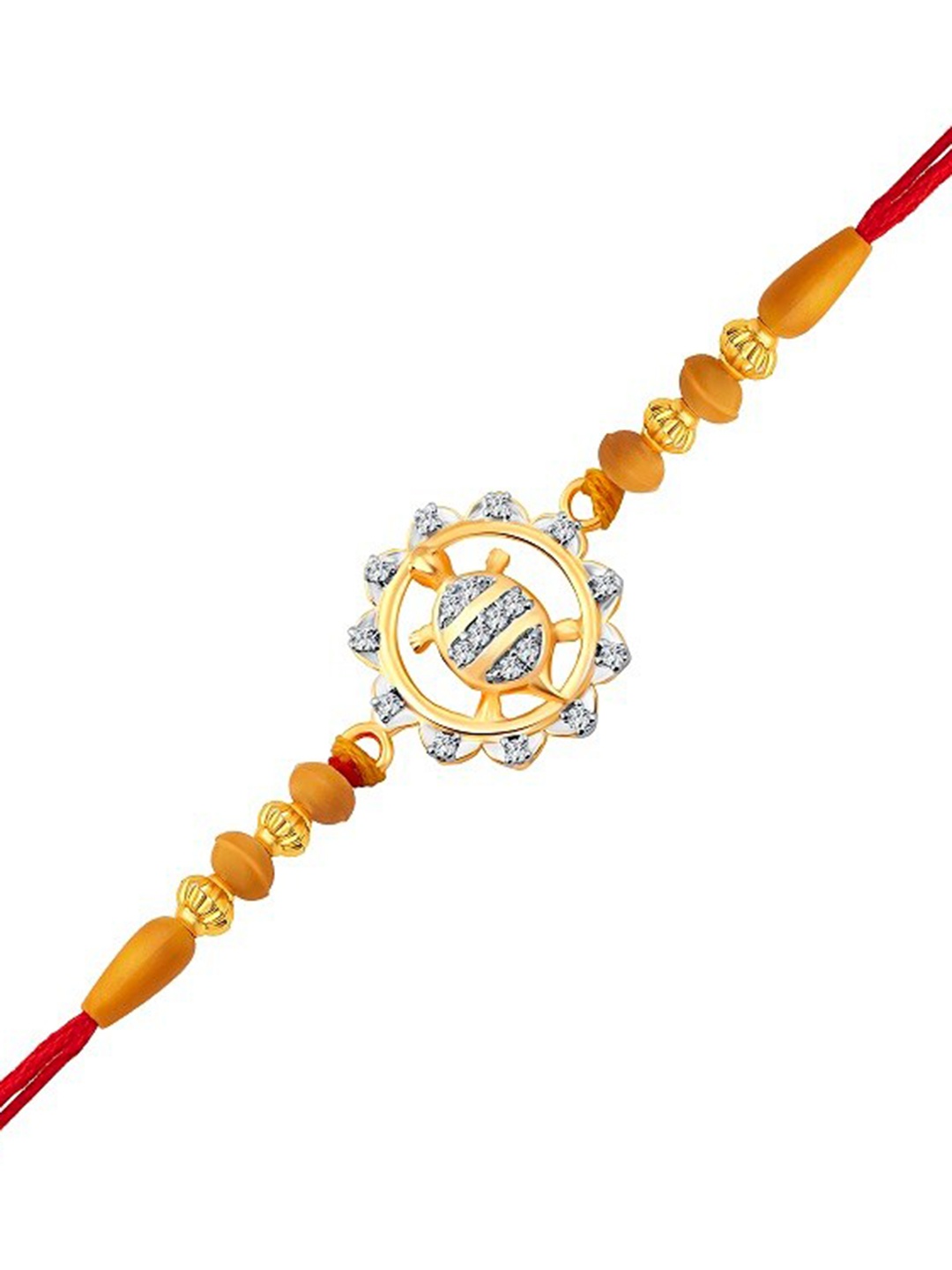 

Vighnaharta Gold & Rhodium-Plated CZ-Studded & Tortoise Charm Rakhi