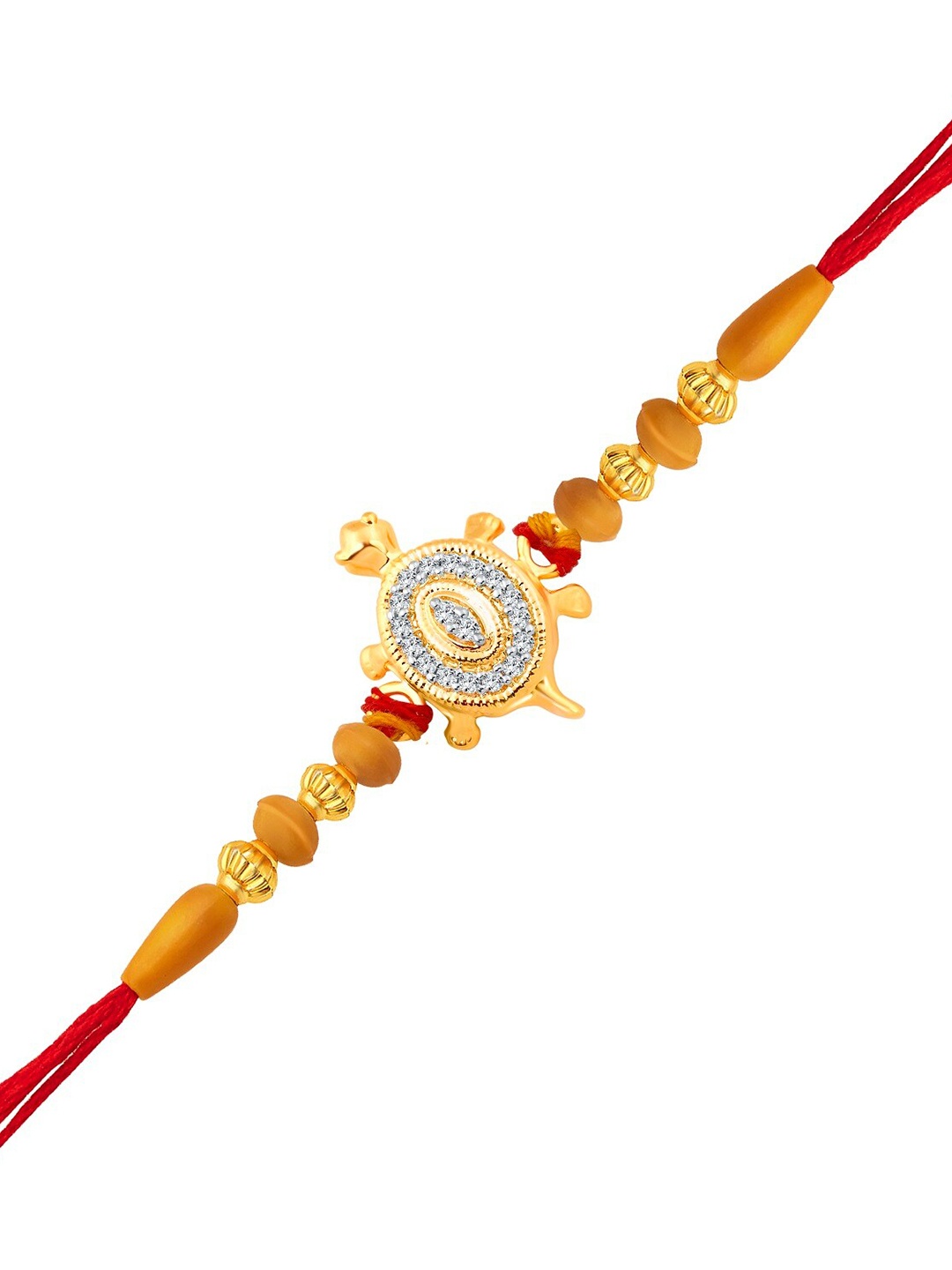 

Vighnaharta Gold & Rhodium Plated CZ-Studded & Beaded Rakhi