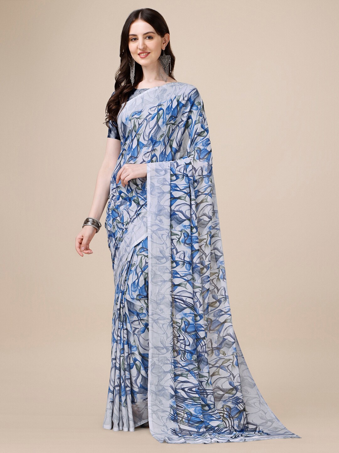 

Dori Abstract Printed Pure Georgette Saree, Grey