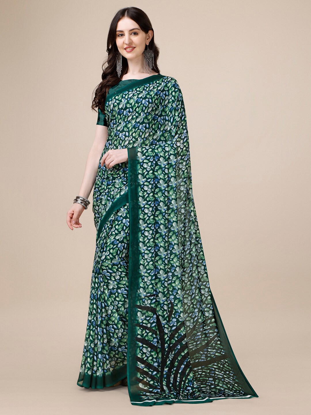 

Dori Floral Pure Georgette Saree, Green