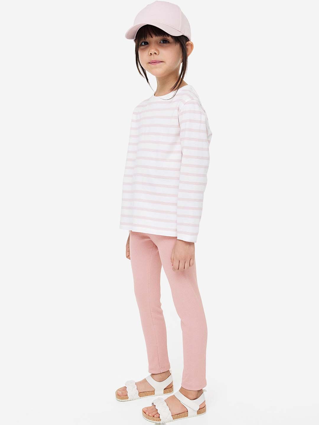 

H&M Girls Ribbed Jersey Leggings, Pink