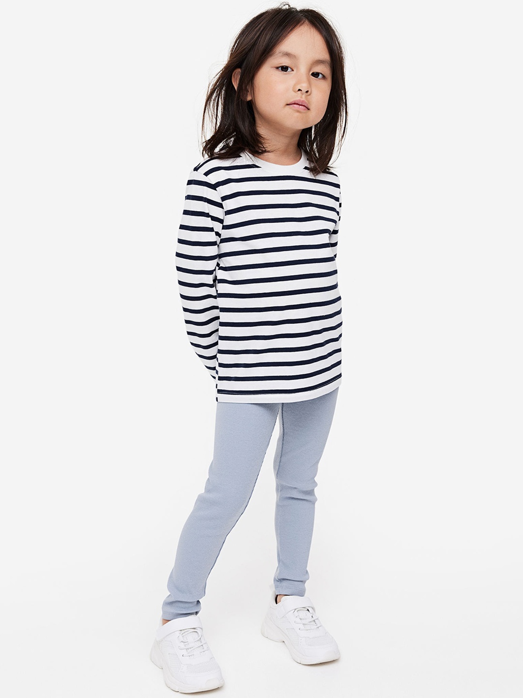 

H&M Girls Ribbed Jersey Leggings, Blue