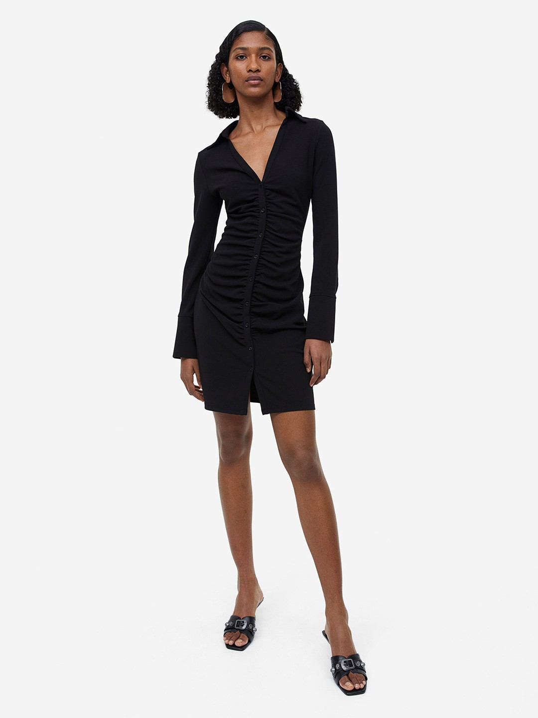 

H&M Draped Shirt Dress, Black