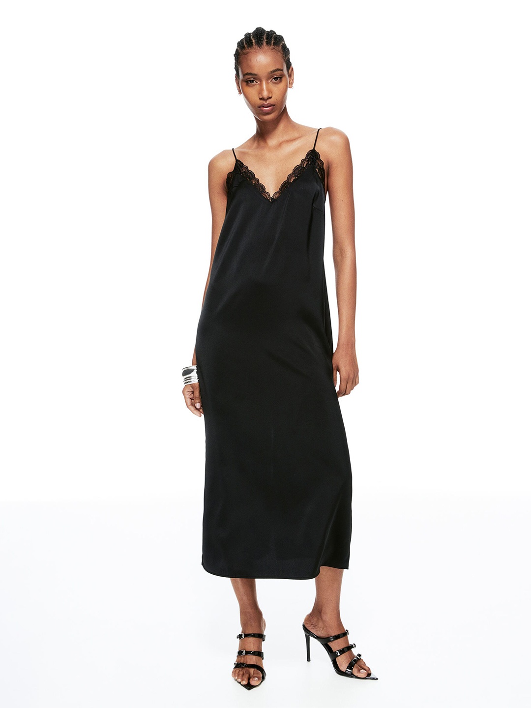 

H&M Lace-Trimmed Slip Dress, Black