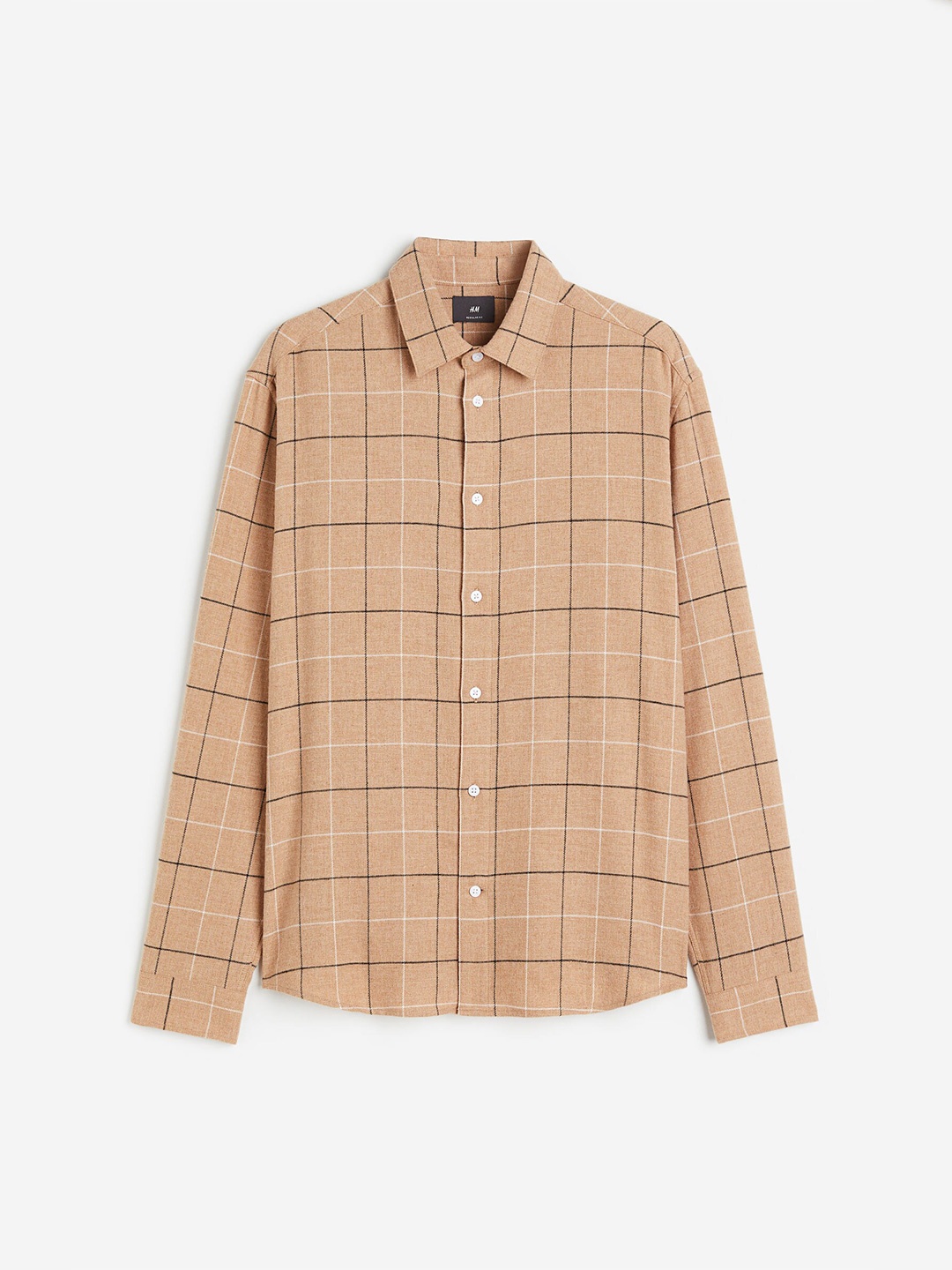 

H&M Regular Fit Checked Shirt, Beige