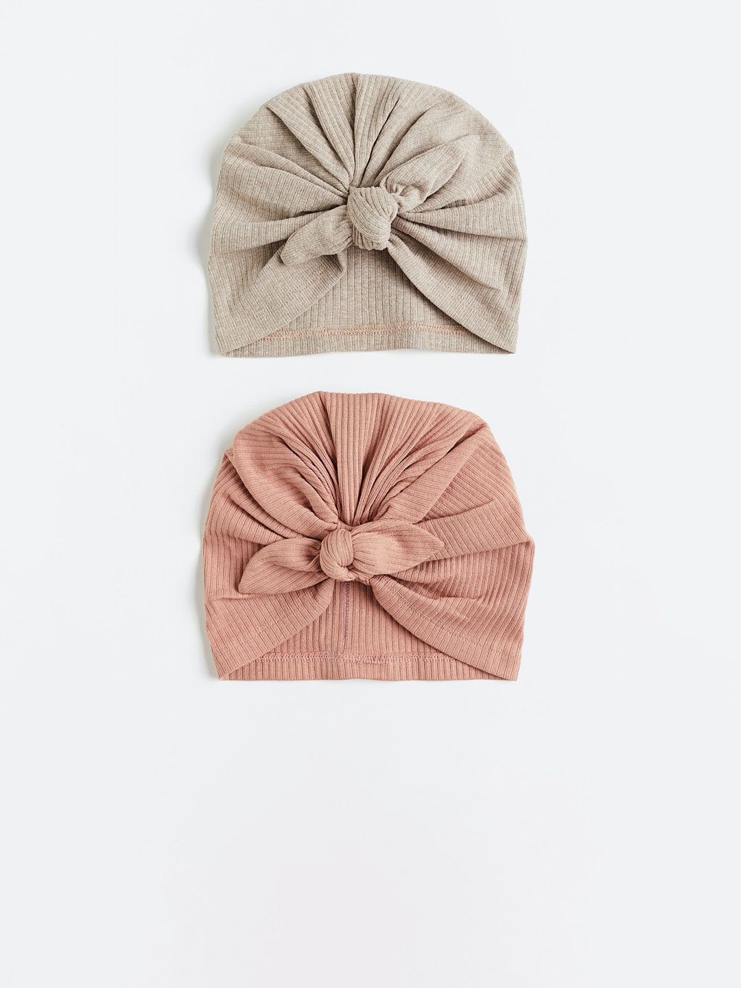 

H&M Girls 2-Pack Knot-Detail Hats, Beige