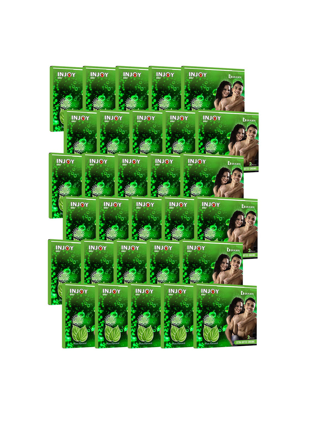 

INJOY Set Of 30 Ribbed & Extra Dotted Lubricated Paan Flavoured Condoms - 2 Pcs Each, Green