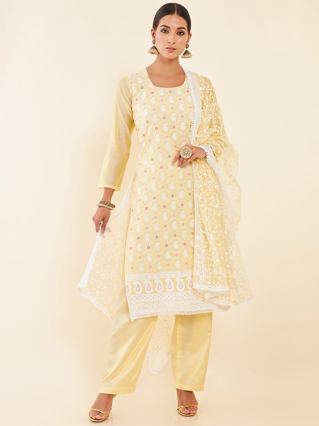 

Soch Yellow & White Embroidered Unstitched Dress Material