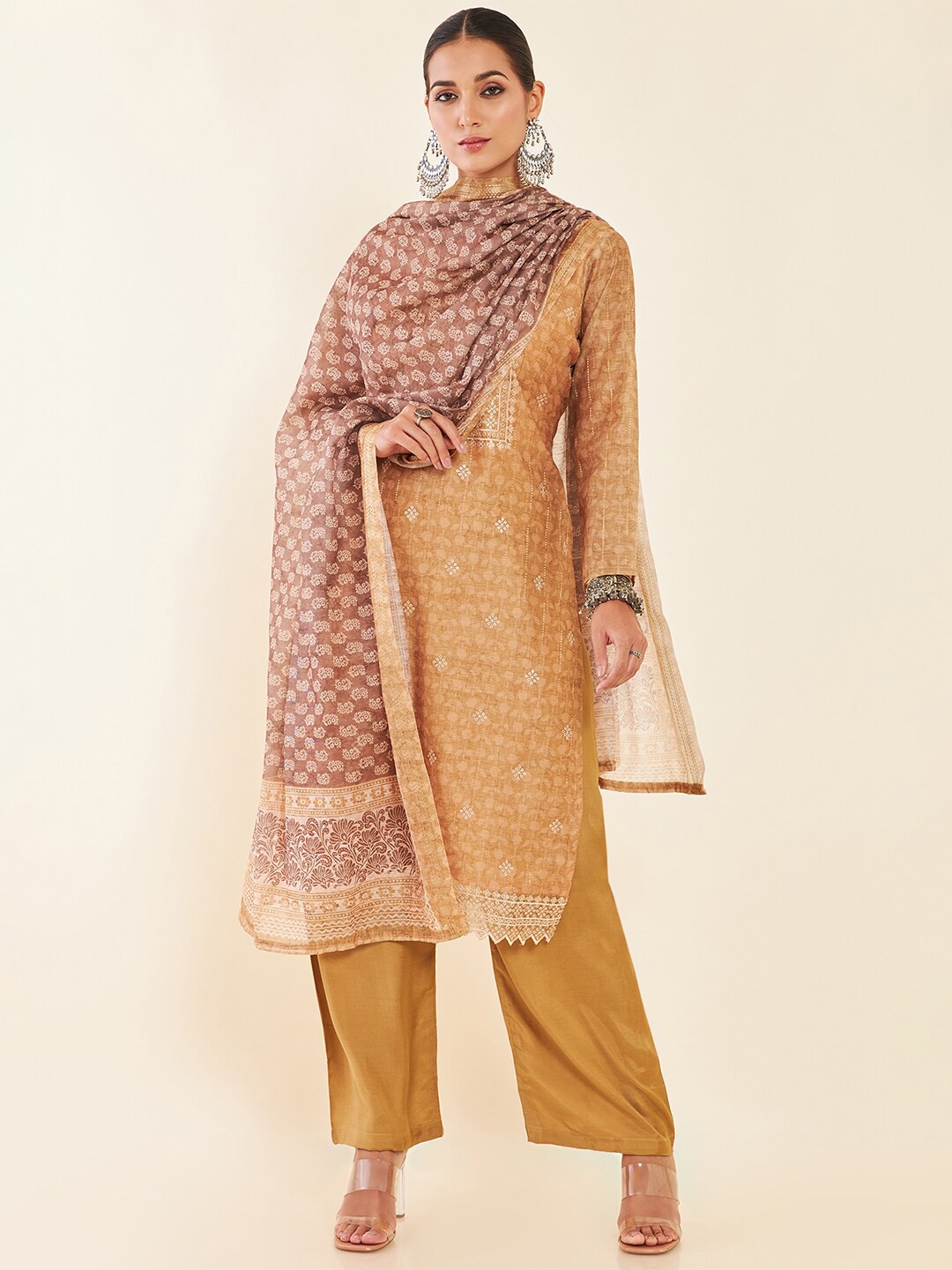 

Soch Embroidered Unstitched Dress Material, Brown