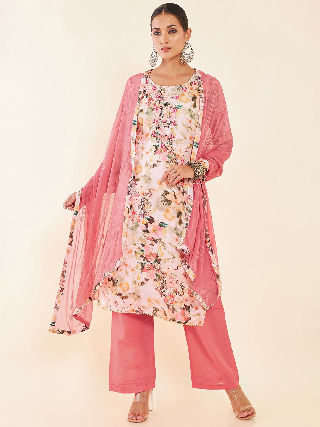 

Soch Embroidered Pure Cotton Unstitched Dress Material, Peach