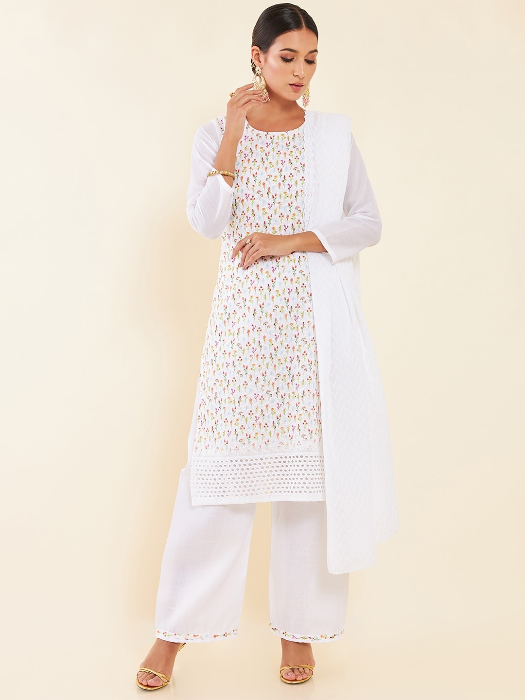 

Soch Embroidered Pure Cotton Unstitched Dress Material, White