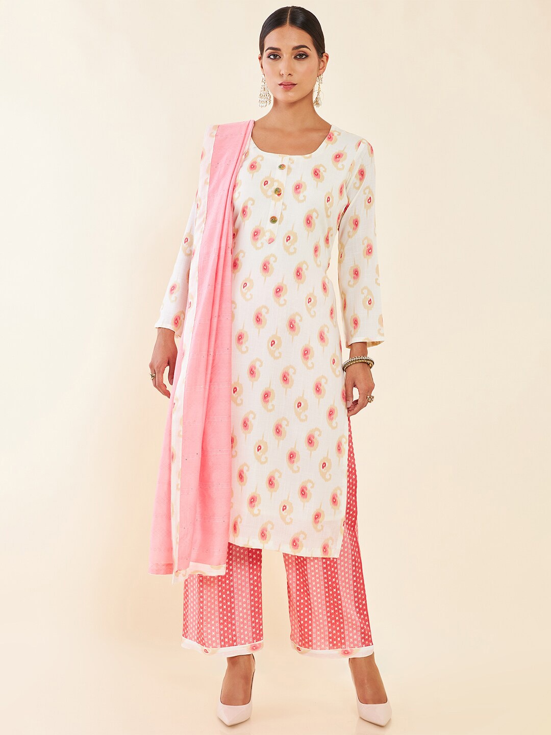 

Soch Paisley Printed Viscose Rayon Unstitched Dress Material, Cream