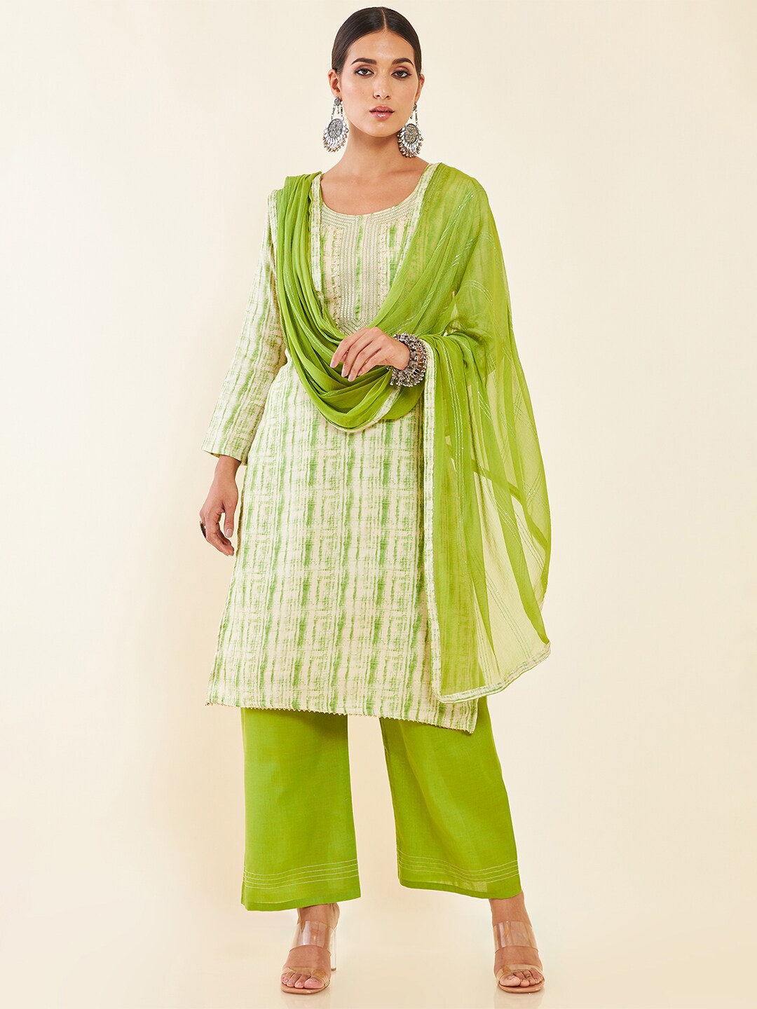 

Soch Abstract Printed Pure Cotton Unstitched Dress Material, Beige