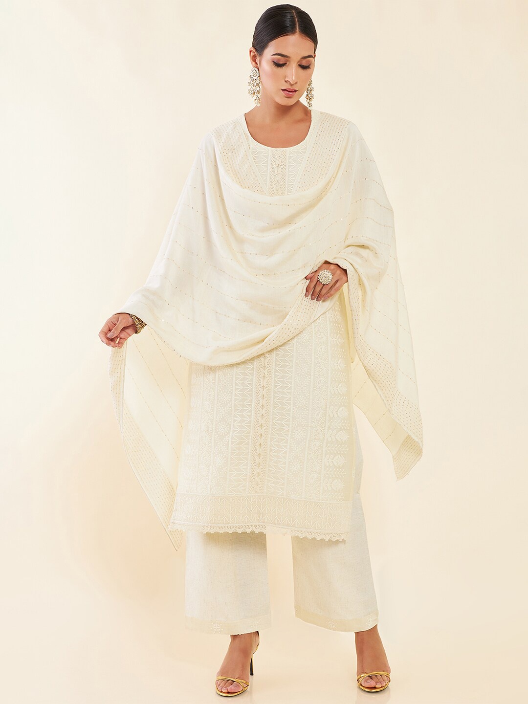 

Soch Embroidered Unstitched Dress Material, Cream