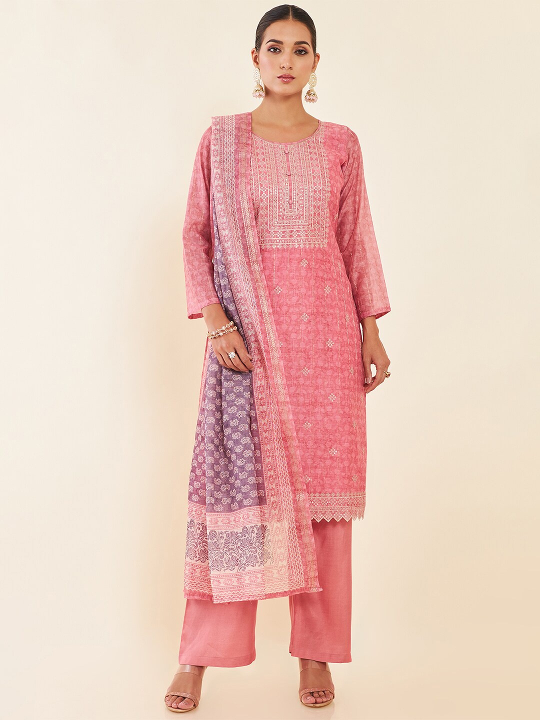 

Soch Embroidered Unstitched Dress Material, Pink