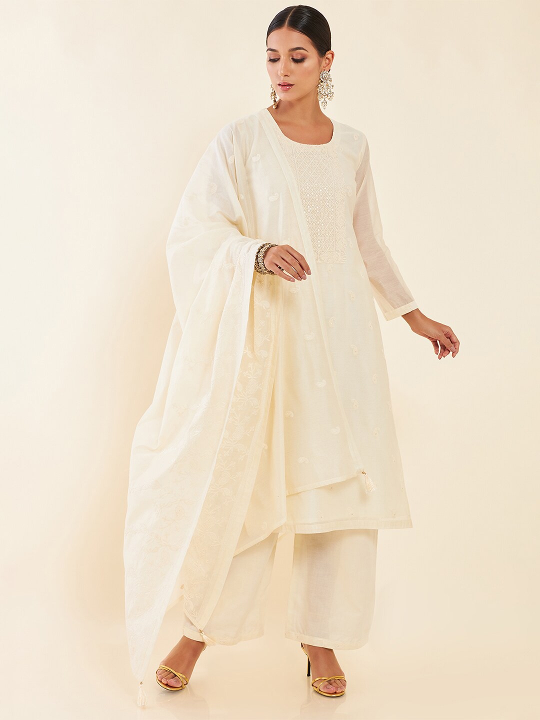

Soch Paisley Embroidered Unstitched Dress Material, Cream
