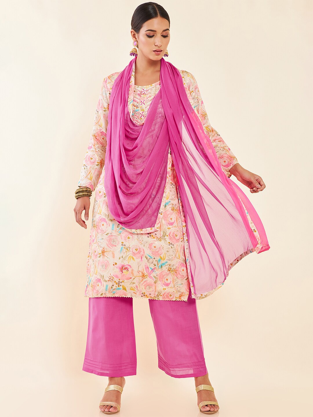 

Soch Embroidered Pure Cotton Unstitched Dress Material, Beige