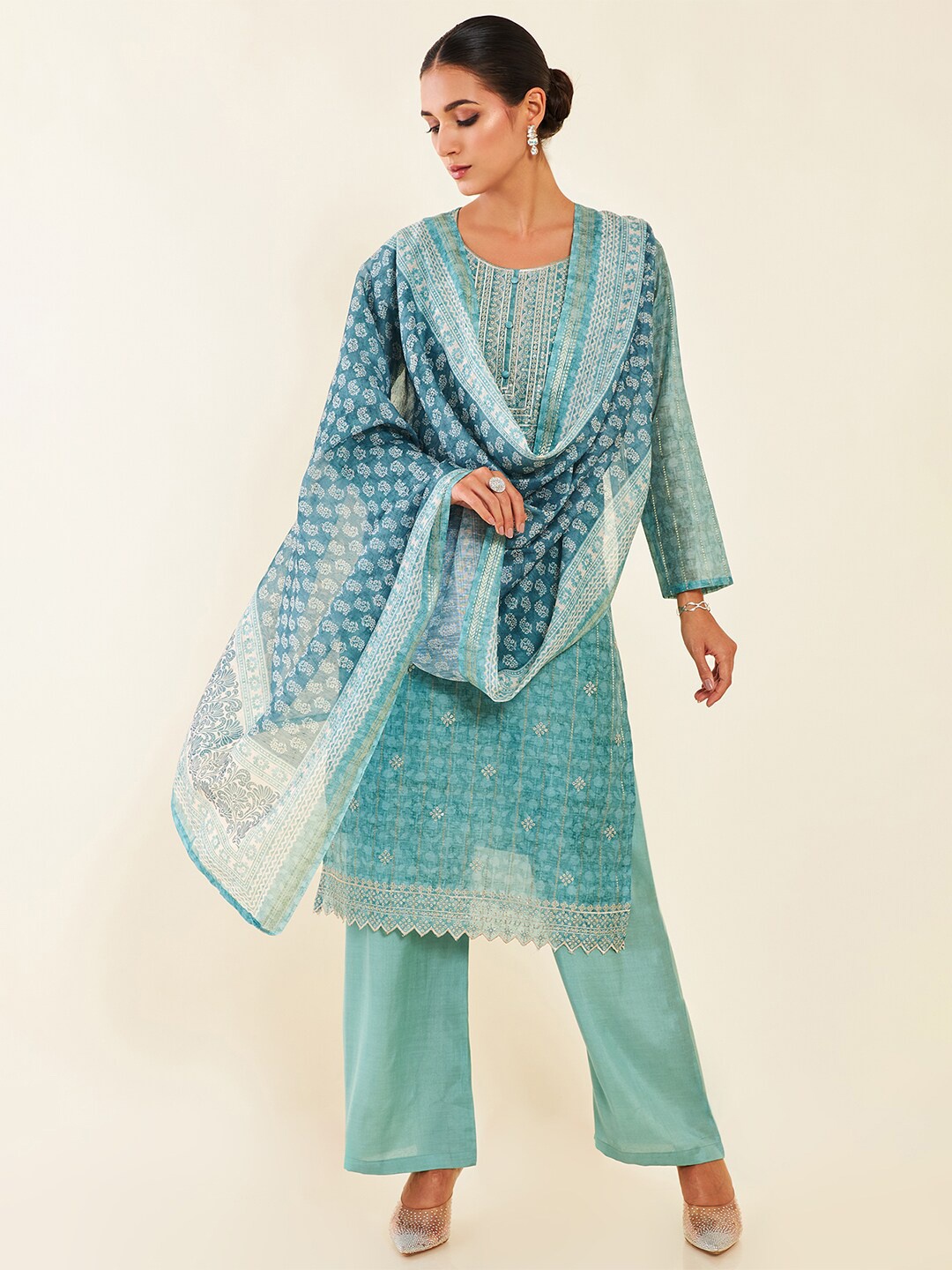 

Soch Embroidered Unstitched Dress Material, Blue