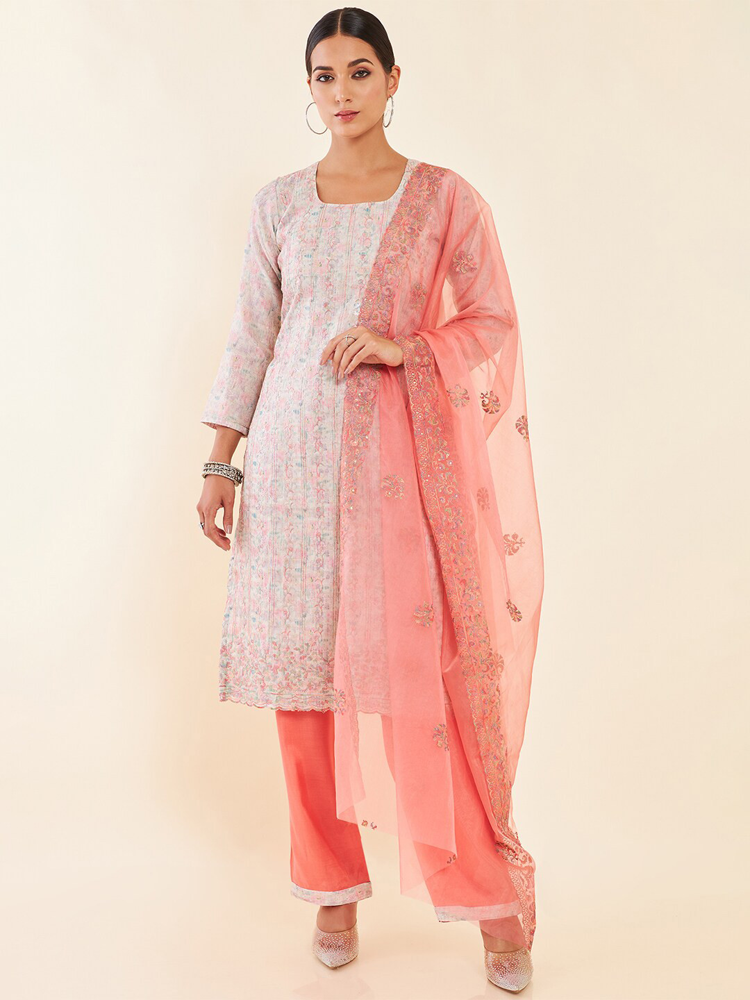

Soch Floral Embroidered Unstitched Dress Material, Off white
