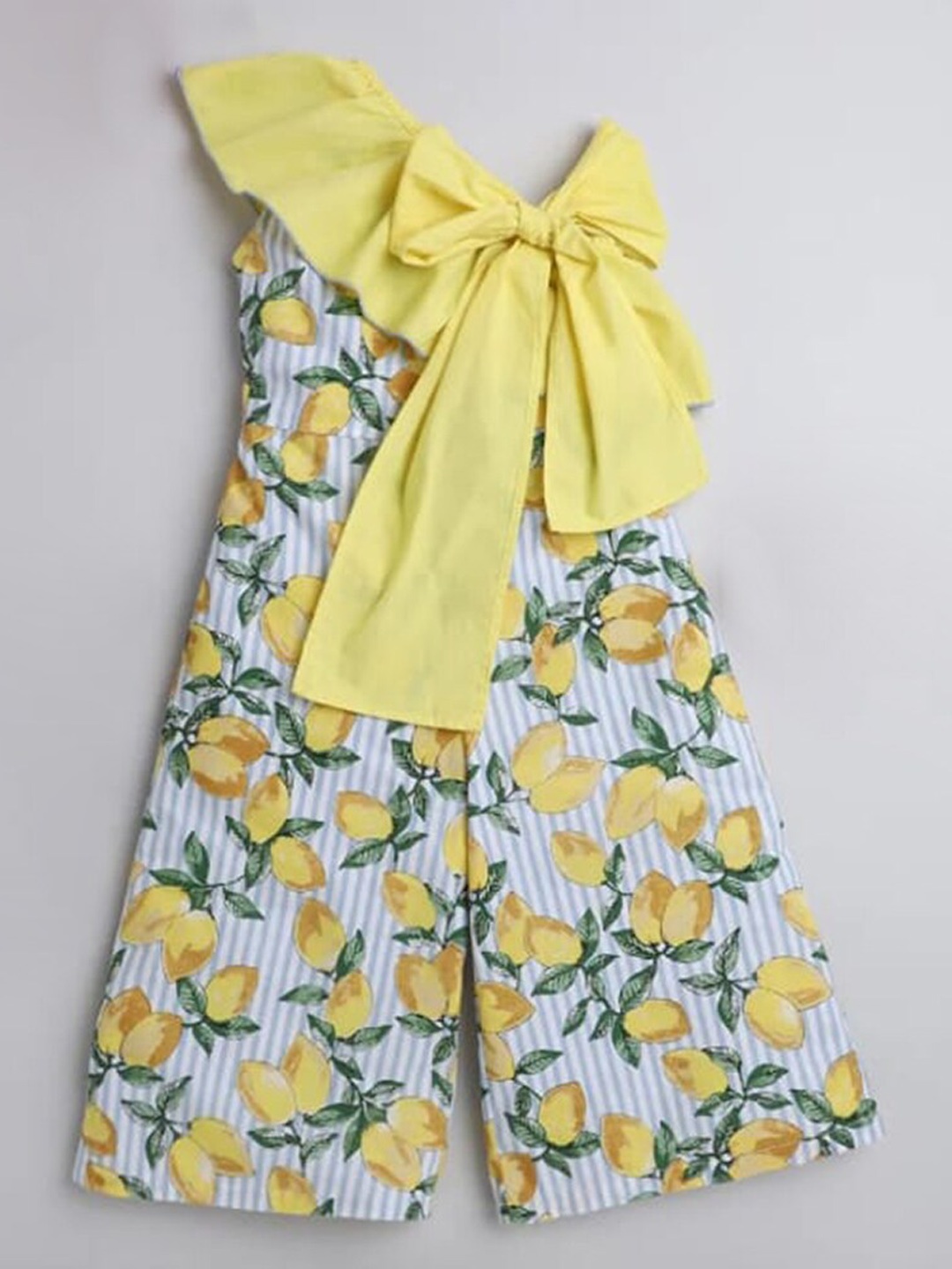 

M'andy Girls Conversational Printed One Shoulder Cotton Jumpsuit, Yellow