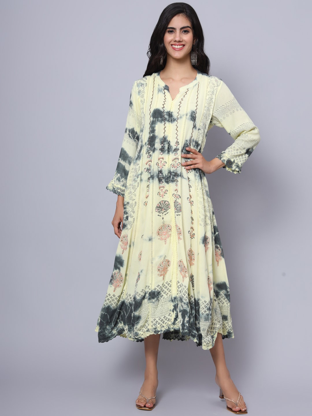 

PREKSHA Tie-Dyed Bead & Stone worked A-Line Dress, Yellow