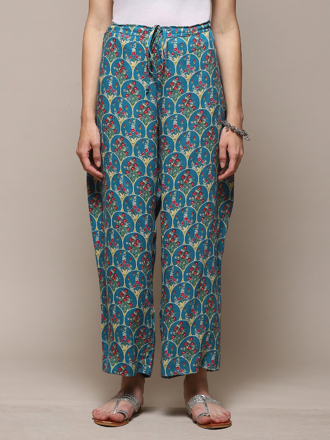 

Biba Floral Printed Ethnic Palazzos, Teal