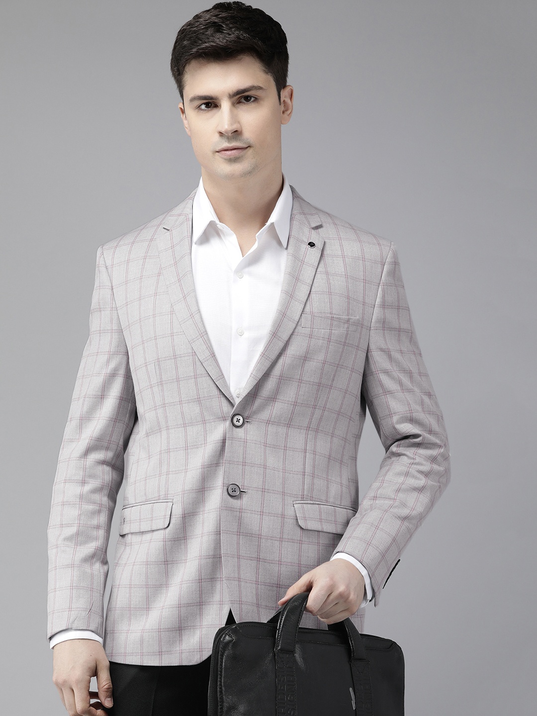 

Van Heusen Slim Fit Single-Breasted Checked Formal Blazers, Grey