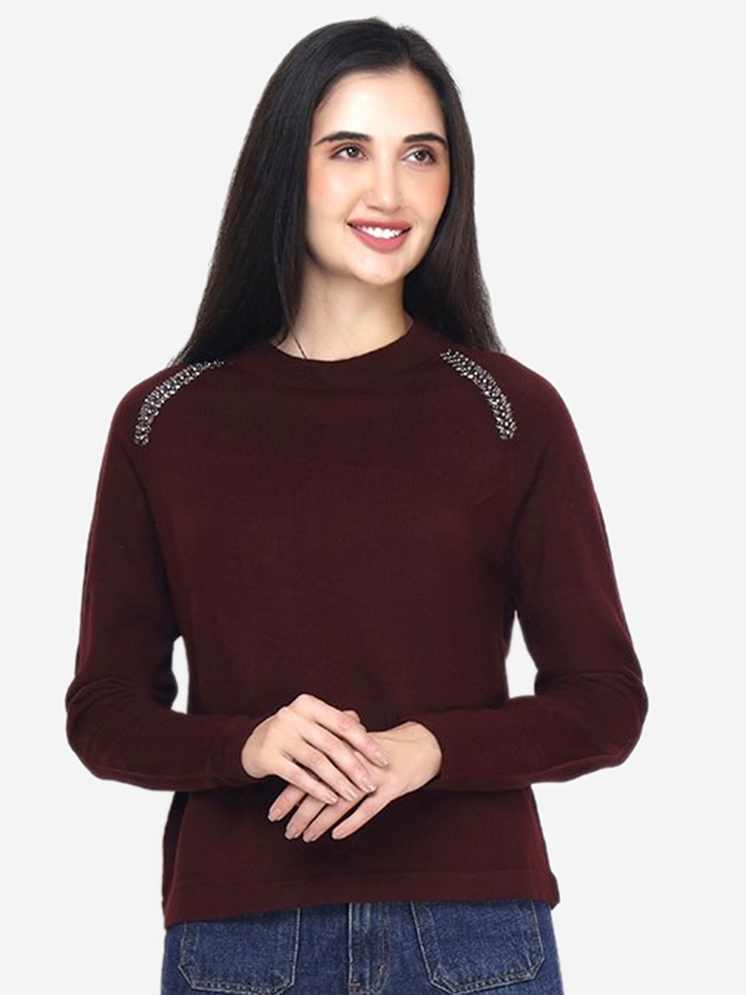 

JoE Hazel Embellished Acrylic Pullover Sweater, Maroon