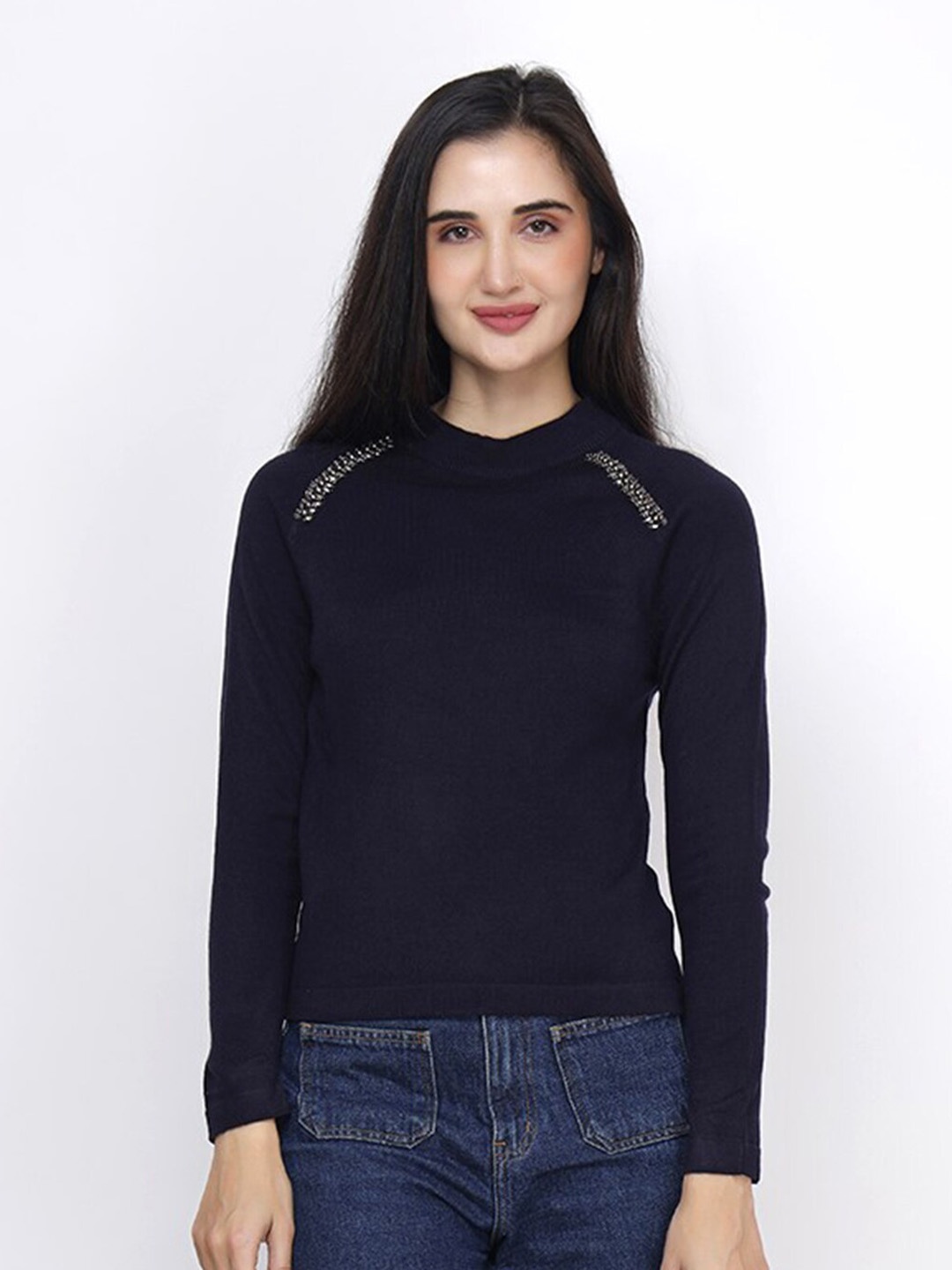 

JoE Hazel Embellished Acrylic Pullover Sweater, Navy blue