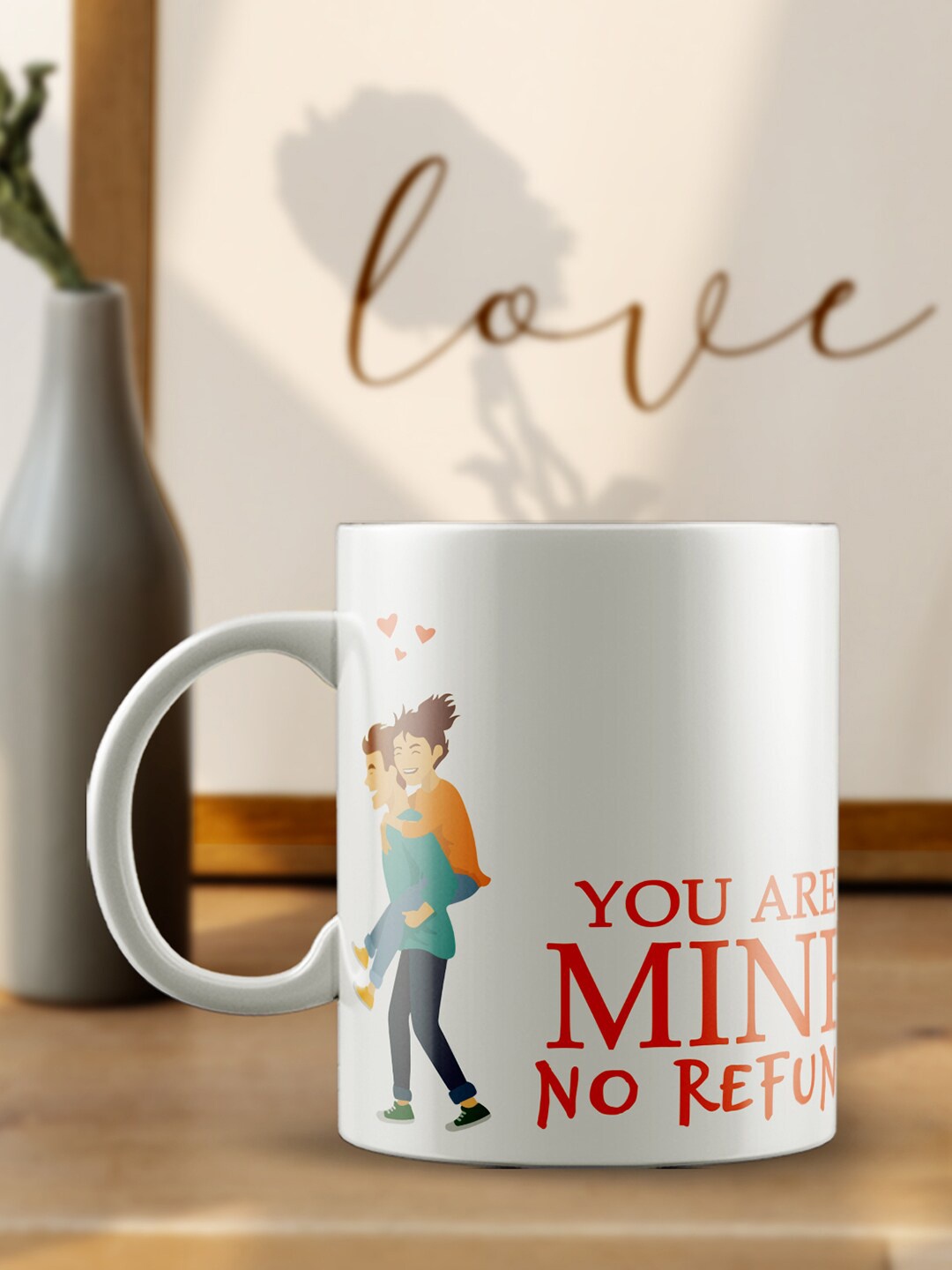 

eCraftIndia Girl on Boy's Back You Are Mine No Refund Ceramic Mug Valentine's Gift Set, White