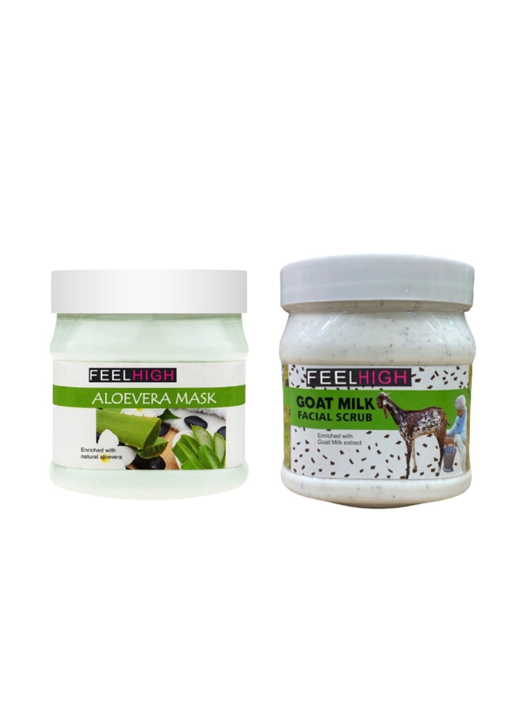 

FEELHIGH Set Of 2 Face & Body Aloevera Mask & Goat Milk Scrub-500ml Each, Green