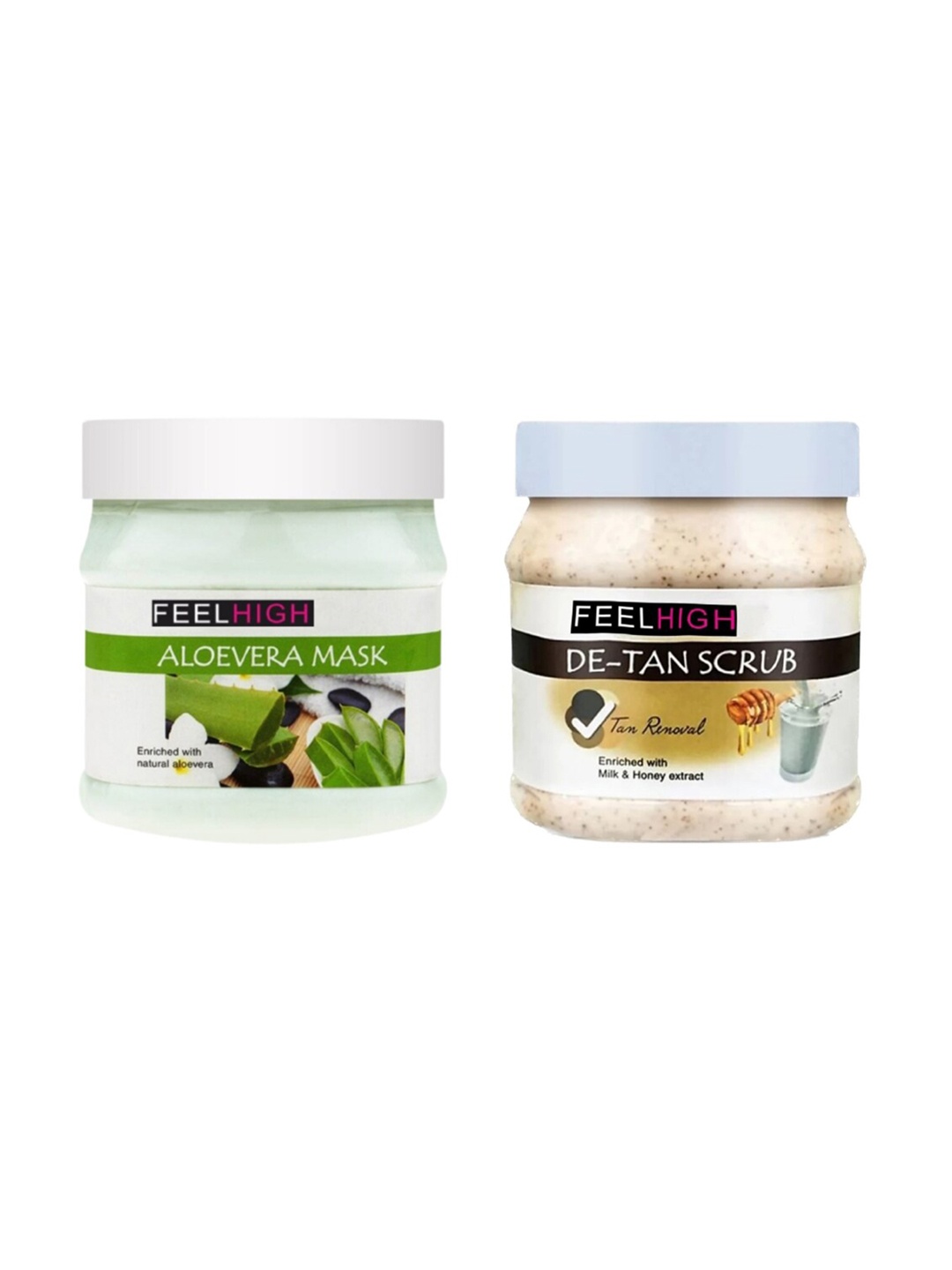 

FEELHIGH Set Of 2 Face & Body Aloevera Mask & Fruit Scrub-500ml Each, Na