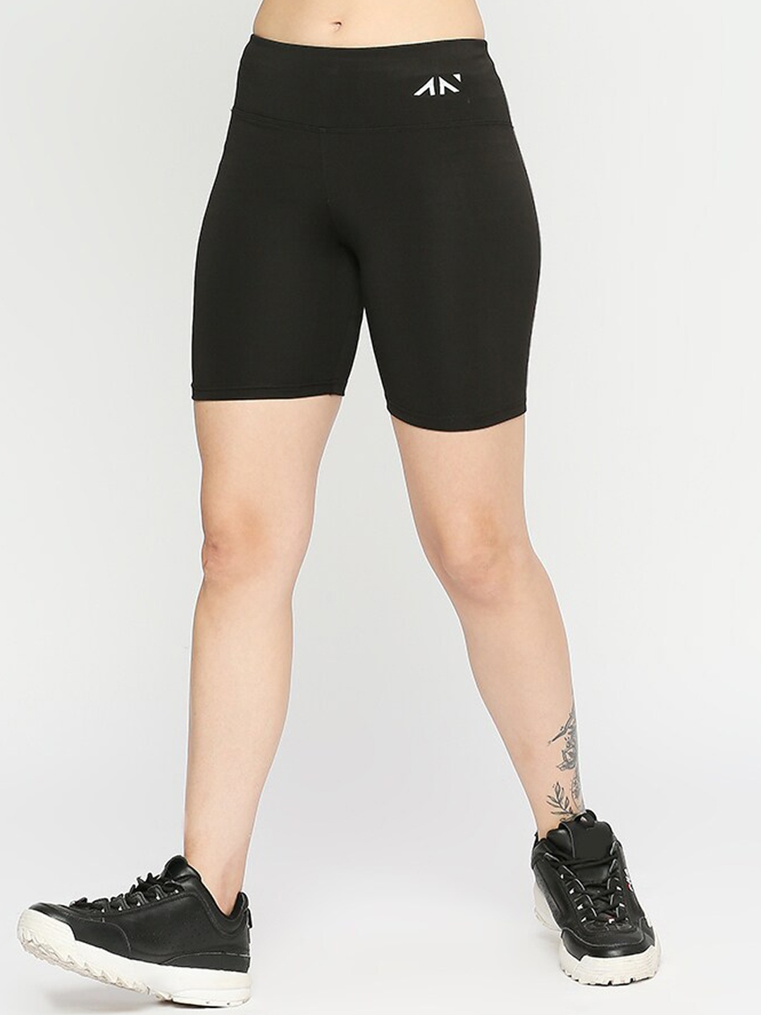 

AESTHETIC NATION Women Skinny Fit High-Rise Sports Shorts, Black