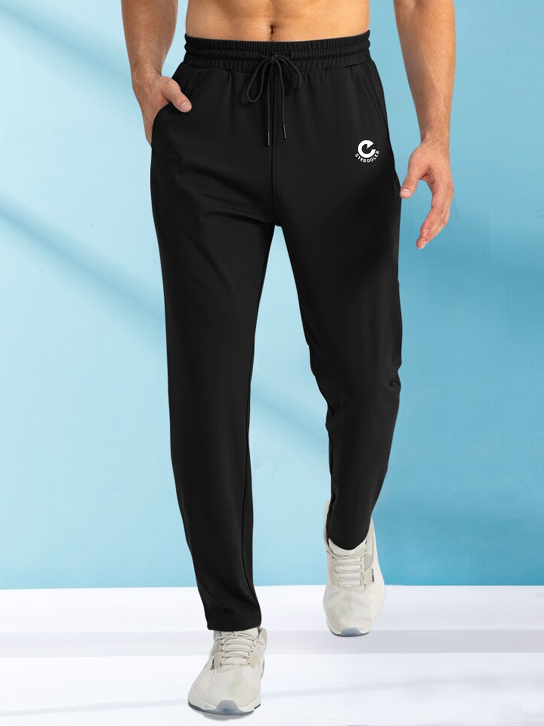 

Eyebogler Men Mid-Rise Cotton Track Pants, Black
