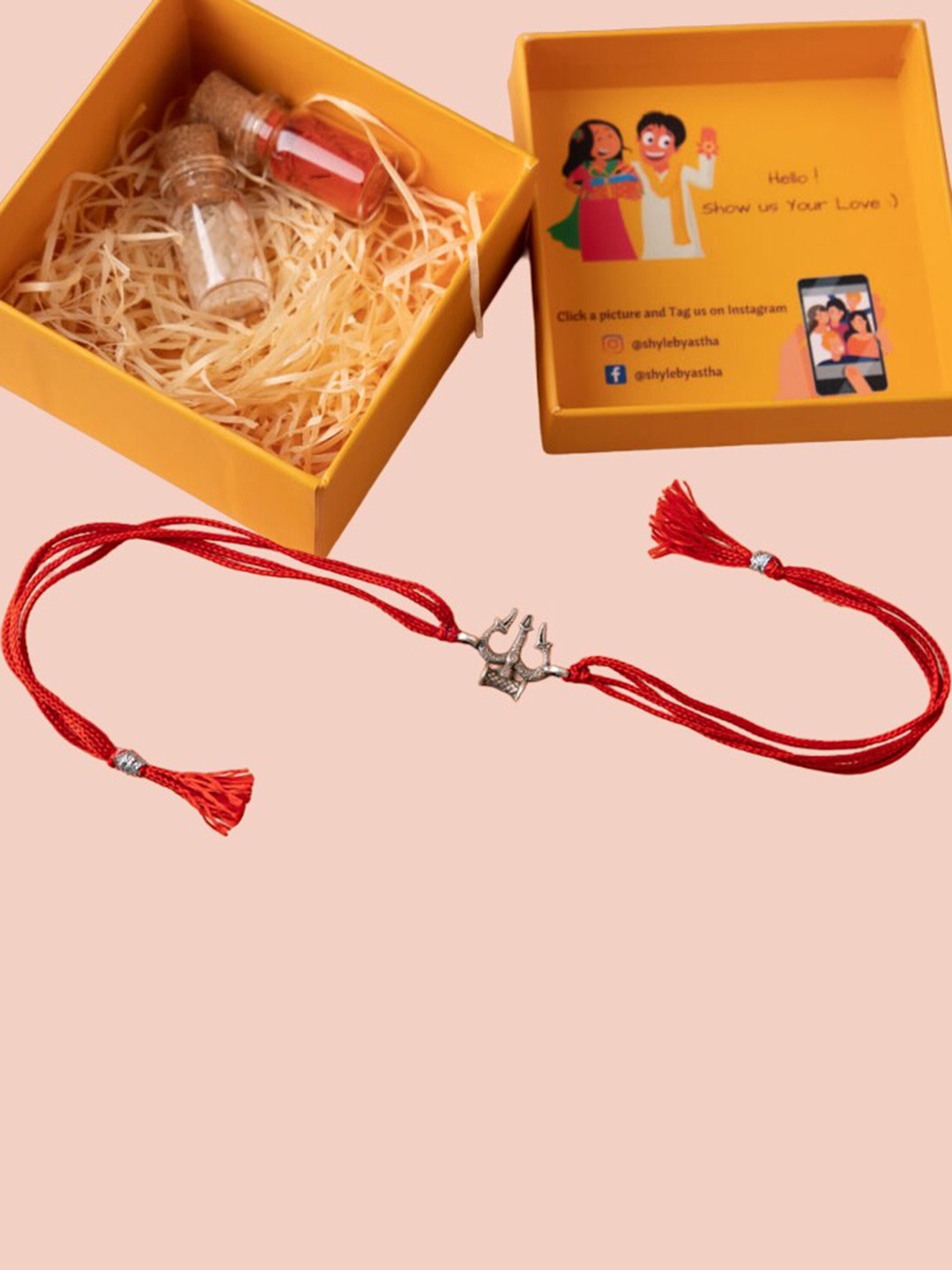 

Shyle 925 Sterling Silver Trishul Rakhi, Red