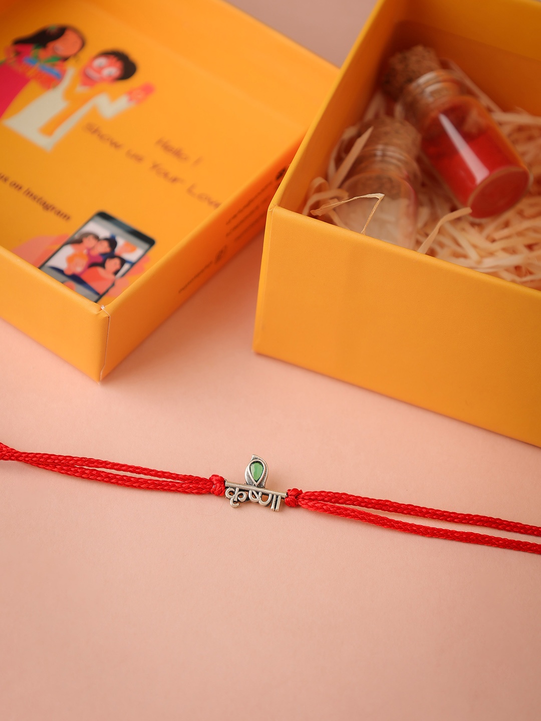 

Shyle 925 Sterling Silver Krishna Charm Rakhi, Red