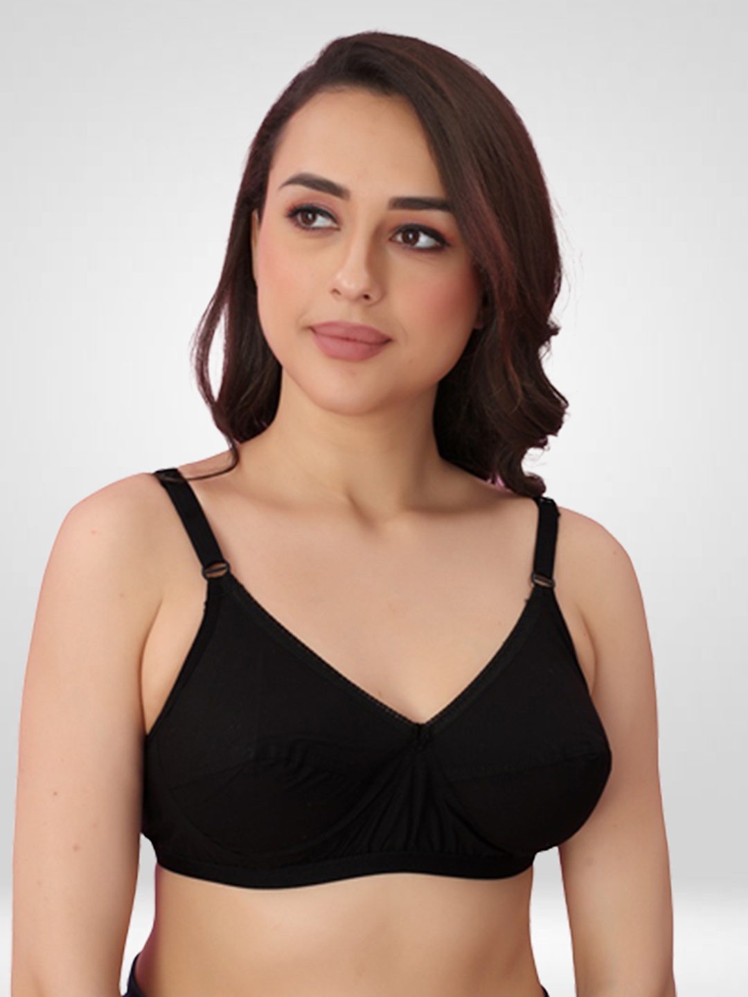 

N N ENTERPRISE Medium Coverage Underwired Lightly Padded Pure Cotton Bra All Day Comfort, Black