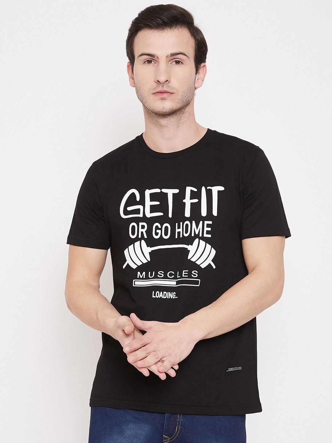 

Purple Feather Typography Printed Pure Cotton T-shirt, Black